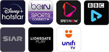Access to Disney+ Hotstar, beIN SPORTS CONNECT, SPOTV NOW, BBC Player, SIAR, Lionsgate Play and unifi PlayTV